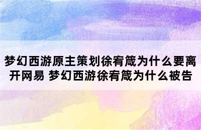 梦幻西游原主策划徐宥箴为什么要离开网易 梦幻西游徐宥箴为什么被告